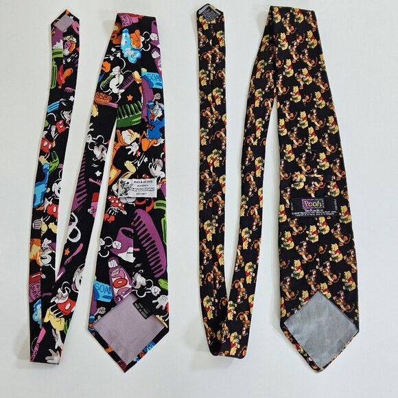 Disney Themed Silk Tie Lot of 2 Pooh Mickey Donald AOP W3.5 L57.5 - 58.5 Boho - Picture 2 of 16
